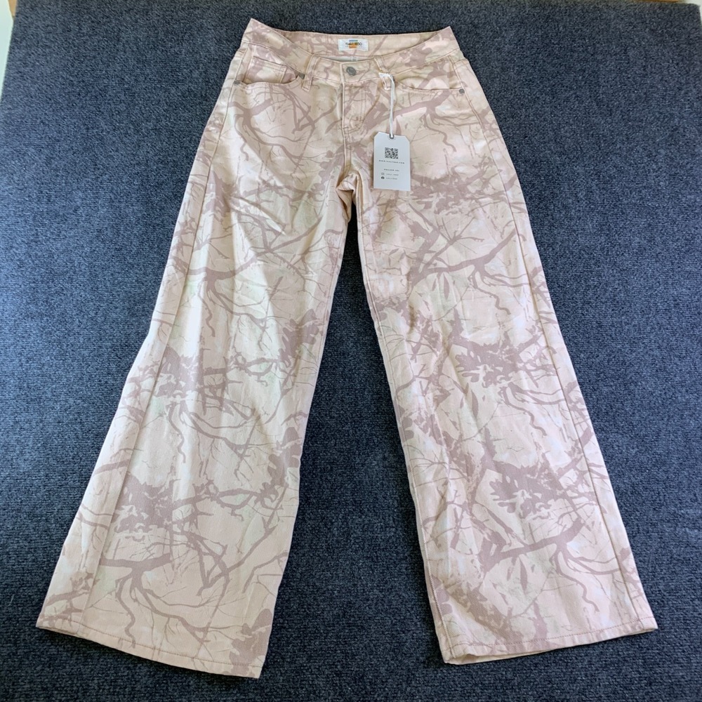 Cali 1850 Pants Womens 27x29 Beige Branch Camo Cotton Low Rise Skater Wide Leg